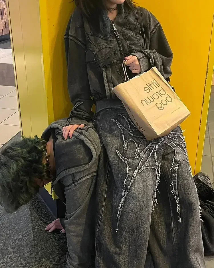 Y2K Embroidered Baggy Jeans