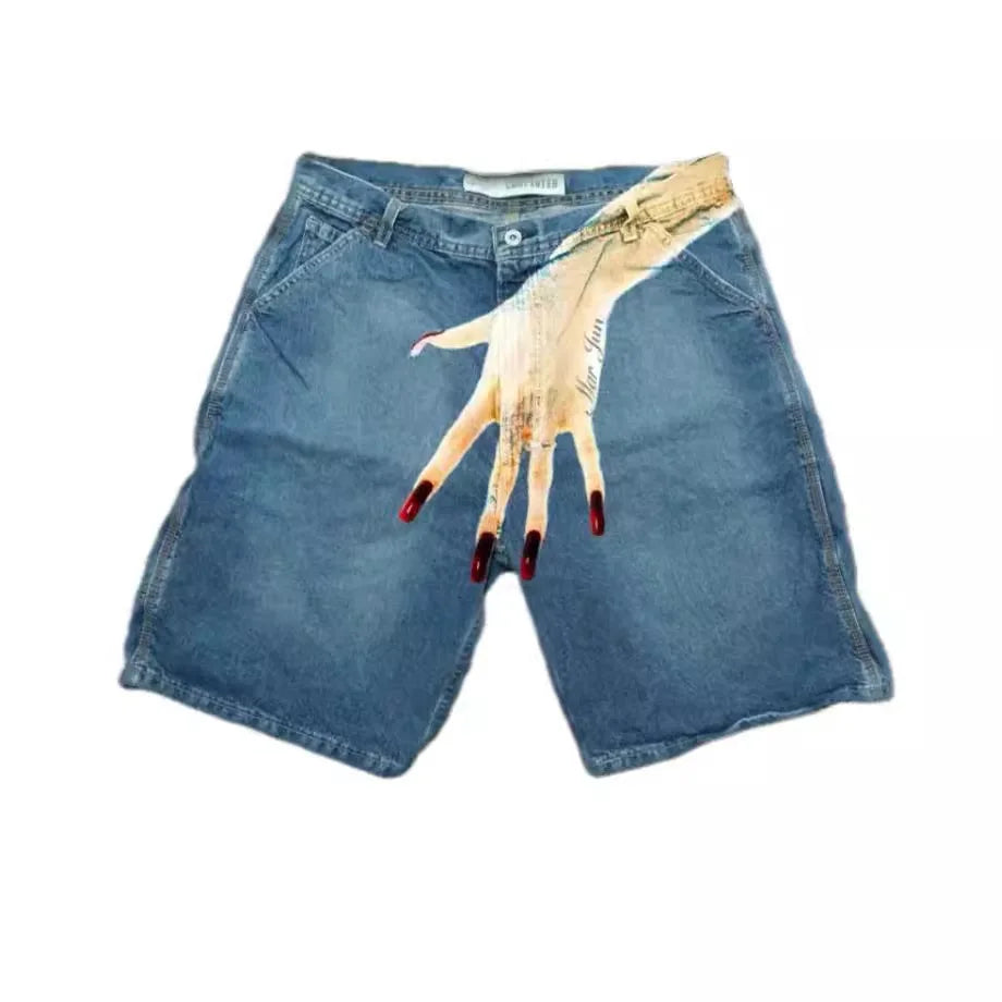 Women Hand Print jorts