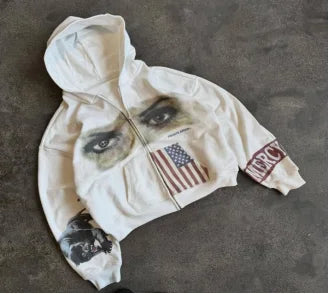 Y2K Flag Print Zip Hoodie