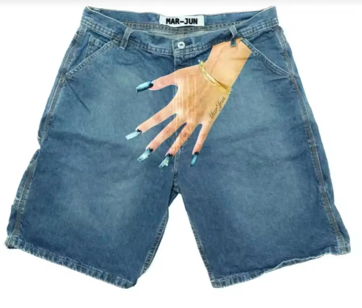 Women Hand Print jorts