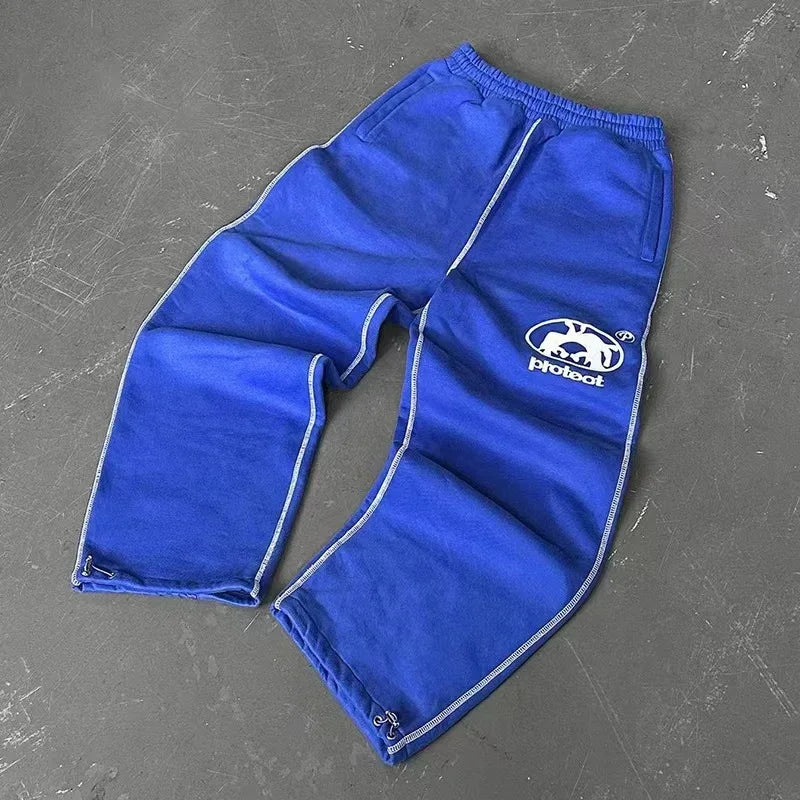 Vintage Logo Sweatpants – Baggy Streetwear Fleece Joggers