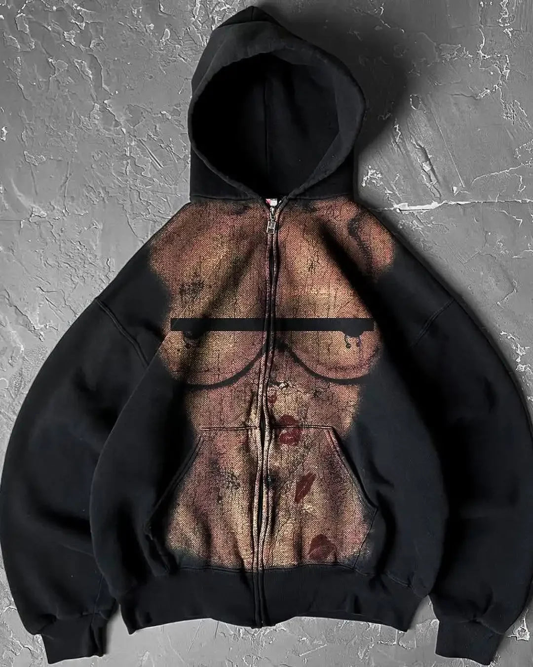 Y2K Flag Print Zip Hoodie