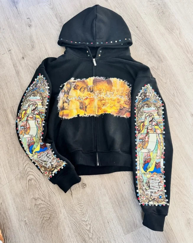 Y2K Flag Print Zip Hoodie